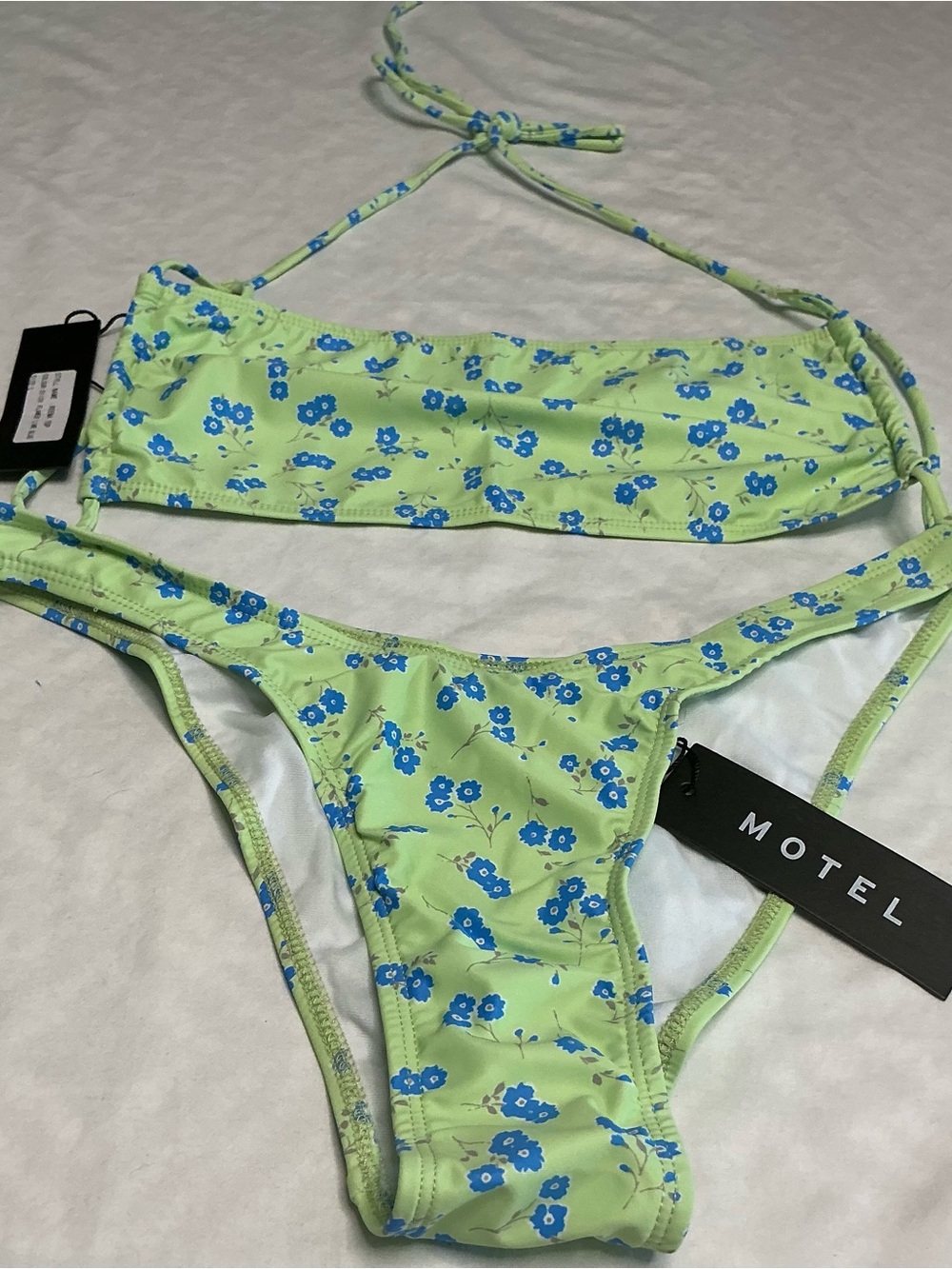 Motel Reema & Farida Bikini Set NWT Lime Green Blue Floral Size L